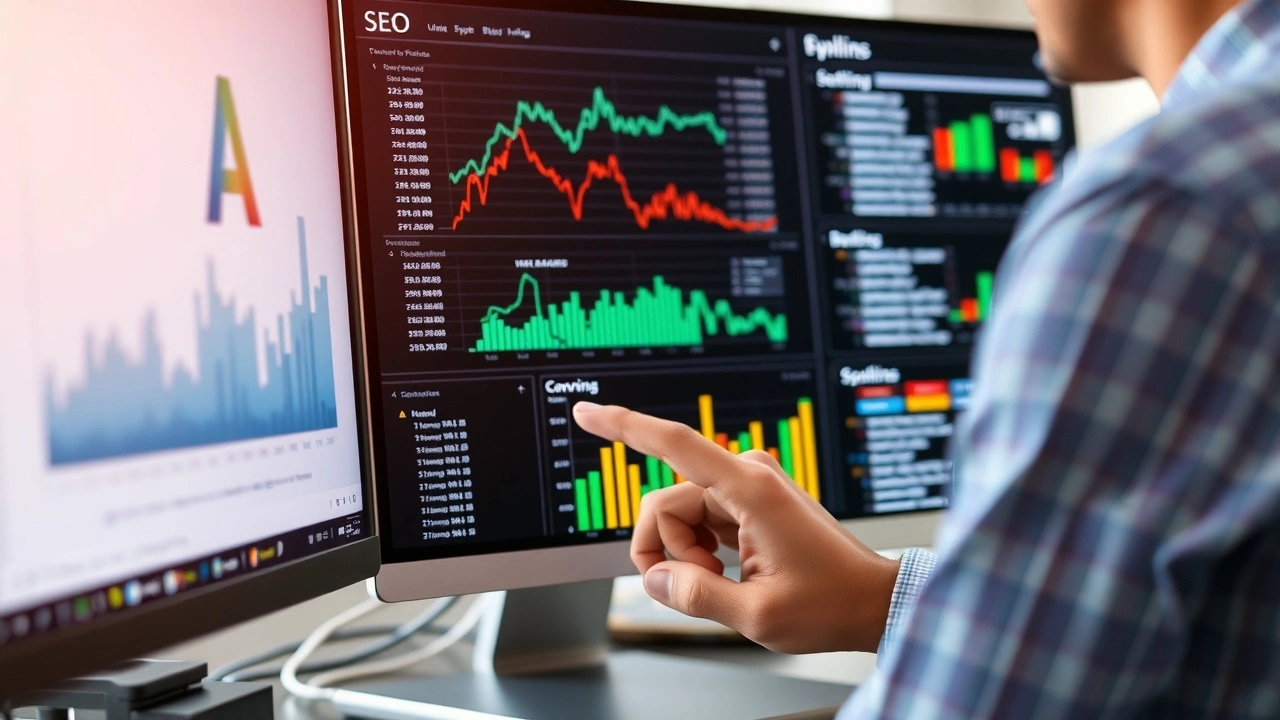 person analysant des donnees SEO sur un ecran dordinateur
