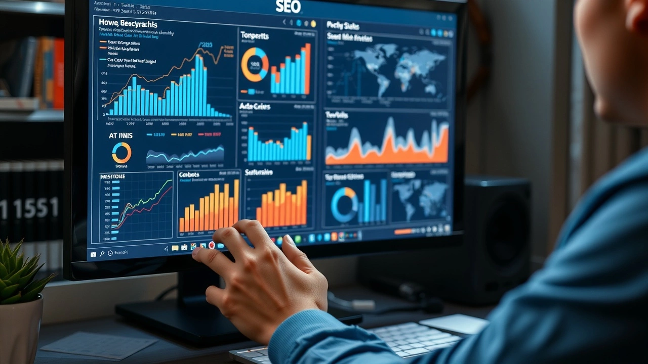 person analysant des donnees SEO sur un ordinateur