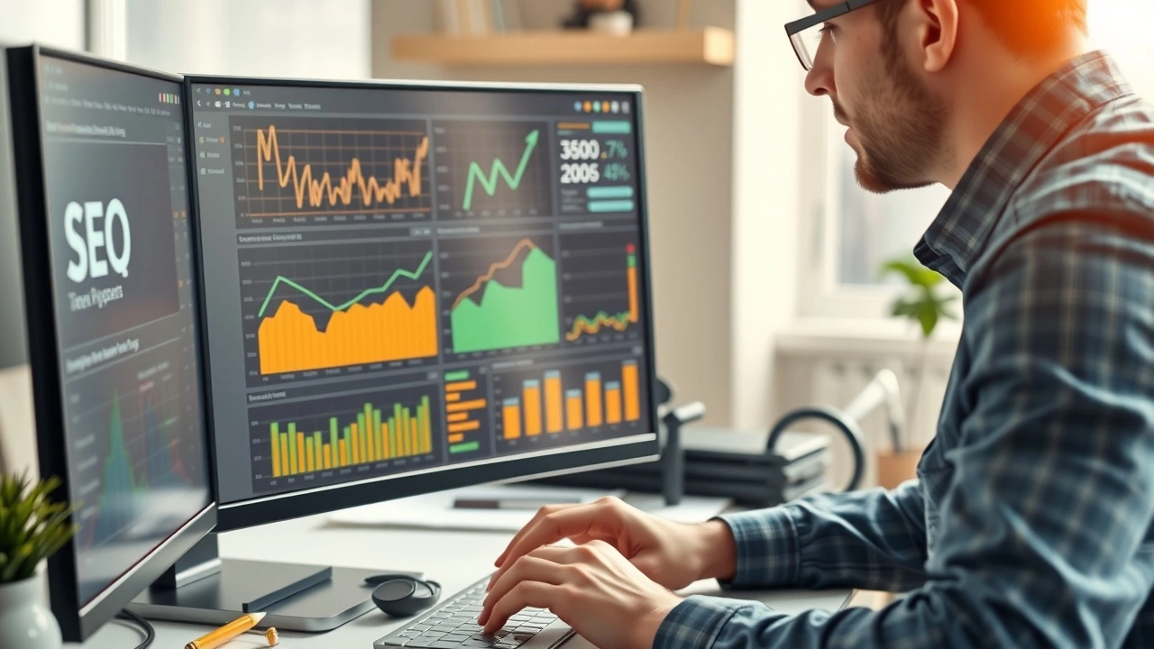 person analysant des donnees SEO sur un ordinateur