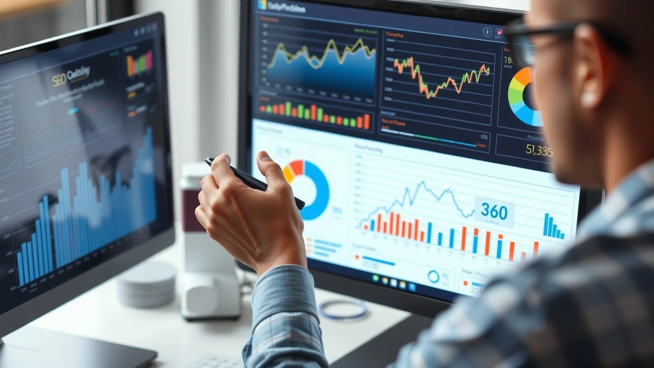 person analysant des données de performance SEO sur un écran