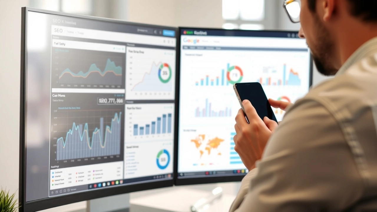 person analysant des données SEO sur un écran d'ordinateur