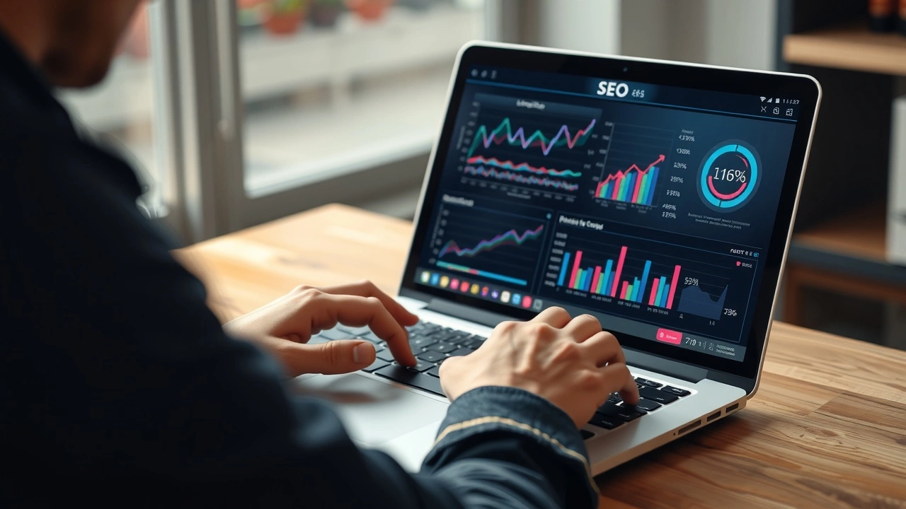 person analysant des données SEO sur un ordinateur portable