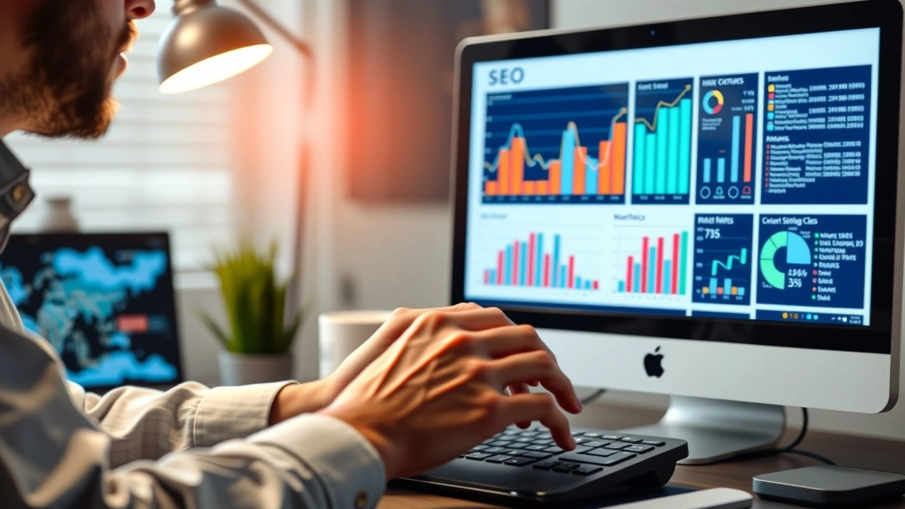 person analyzant des metrics SEO sur un ordinateur
