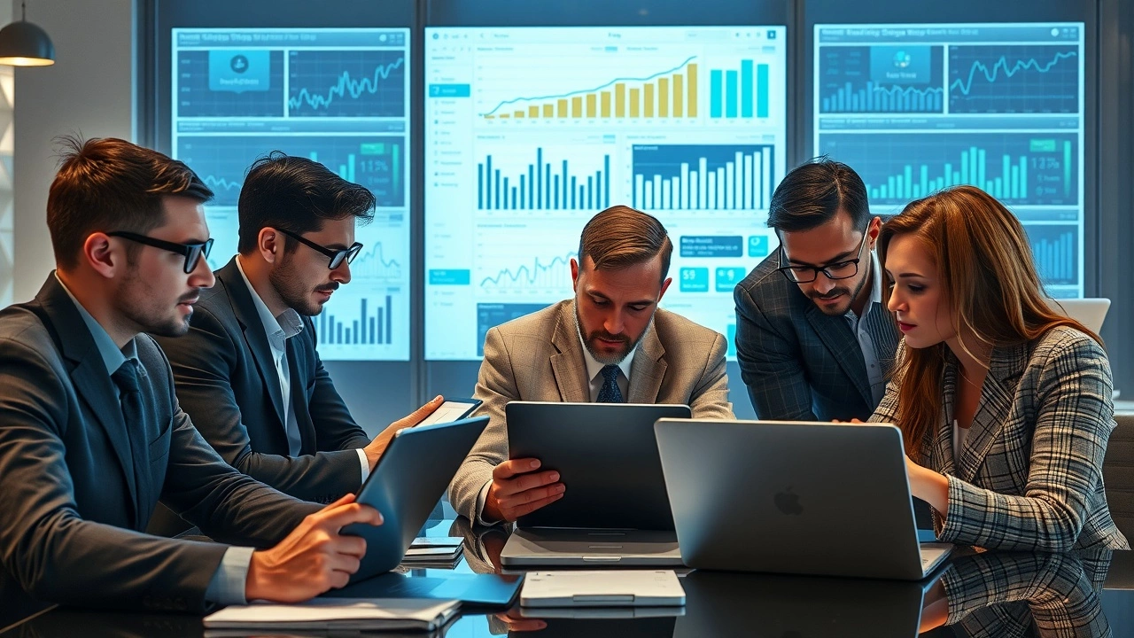 professionnels analysant des données sur des ordinateurs