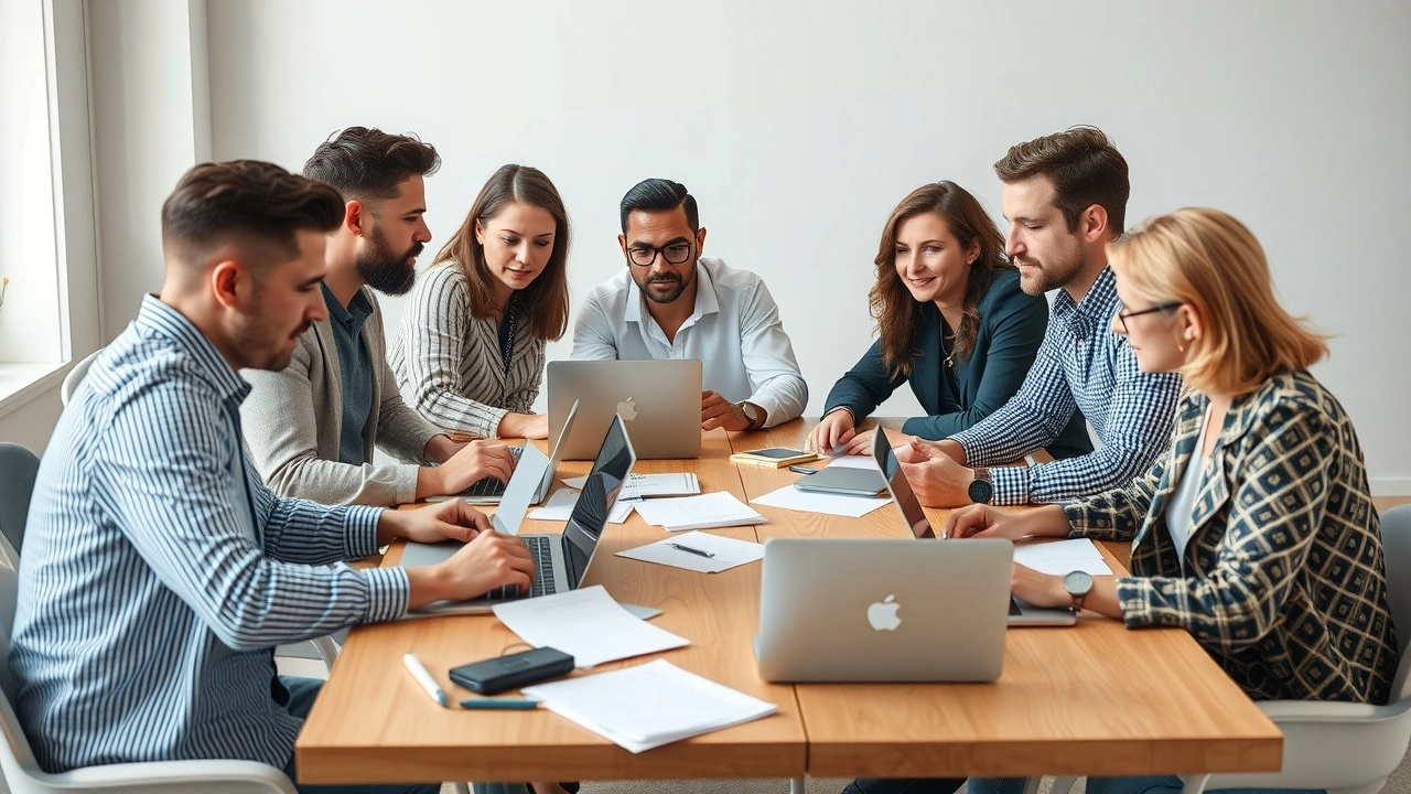 groupe de professionnels discutant de strategies de contenu