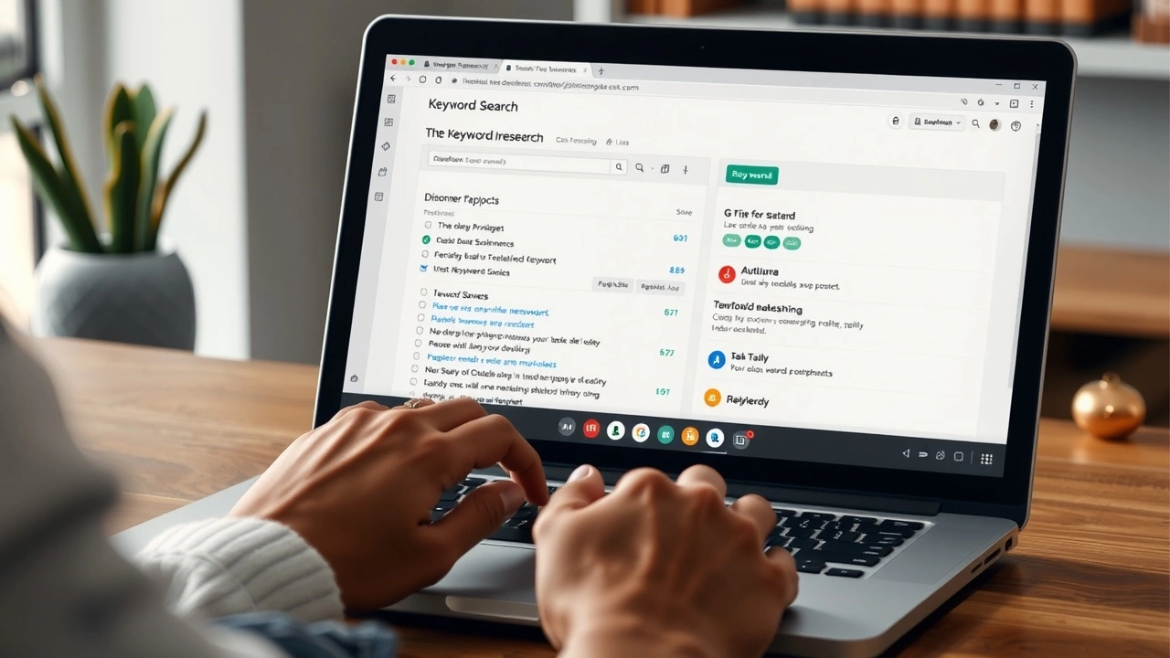 person utilisant un ordinateur pour la recherche de mots-clés
