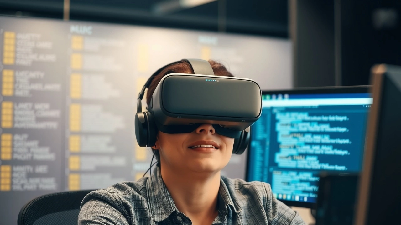 person utilisant un casque de realite virtuelle pour rechercher des mots cles