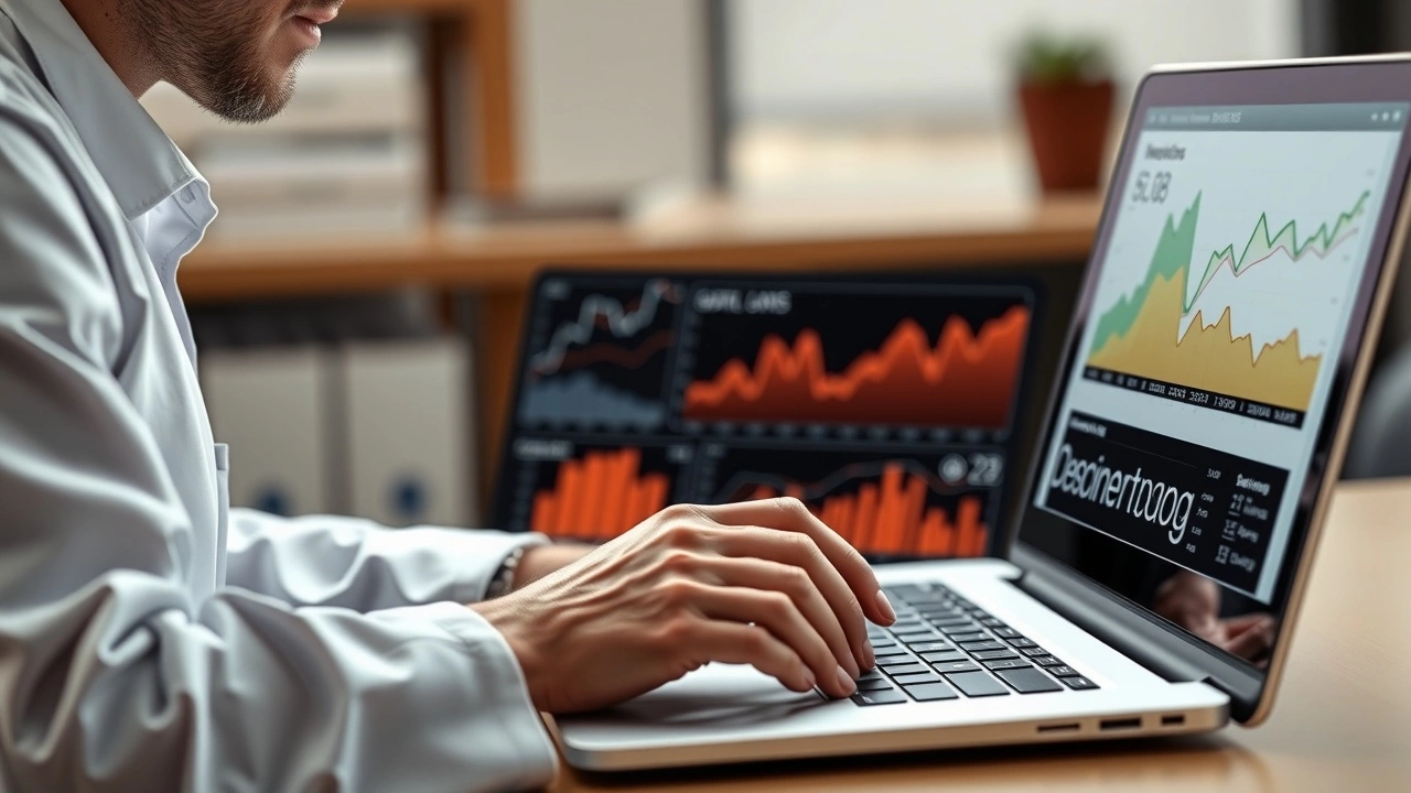 un scientifique examinant des metrics SEO avec un ordinateur