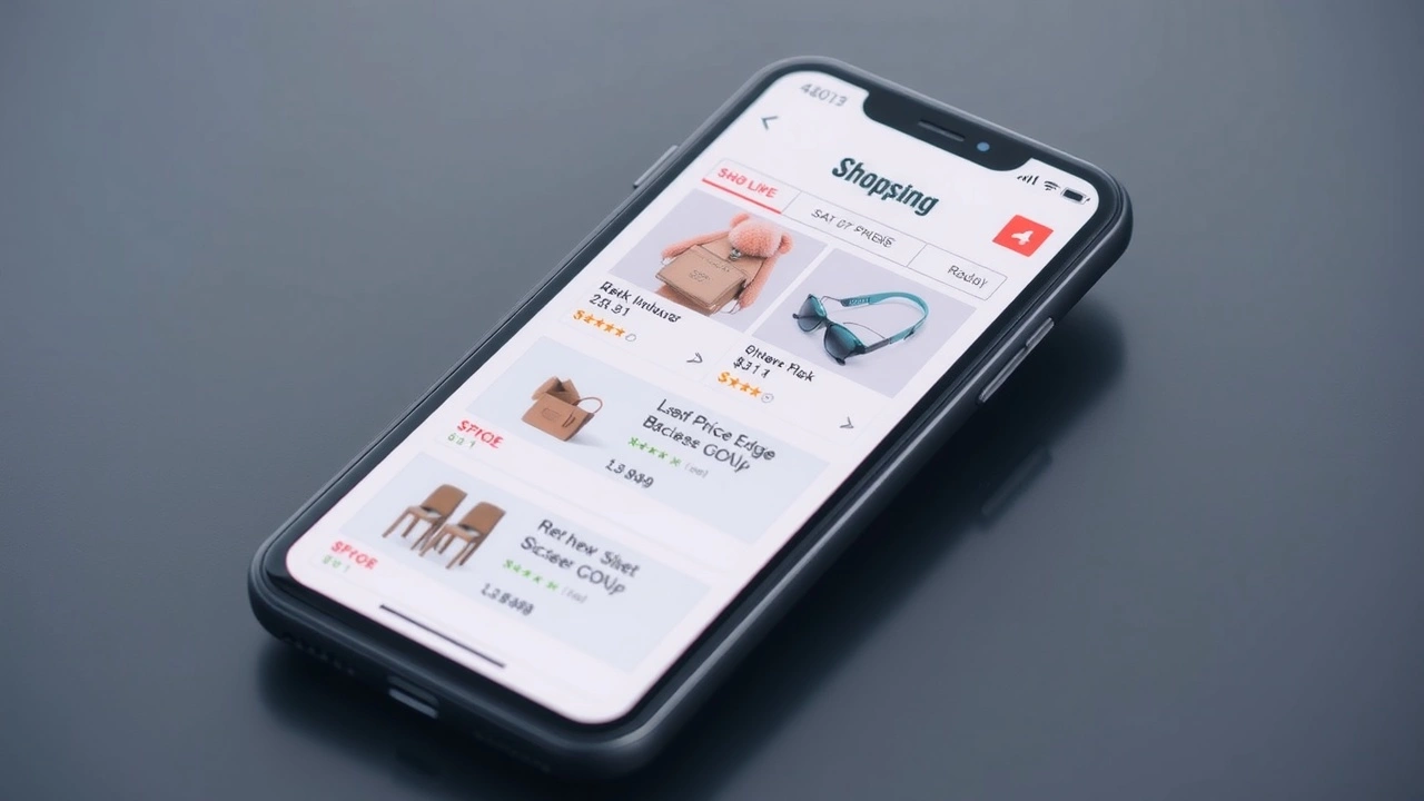 smartphone avec application de téléachat affichant des soldes