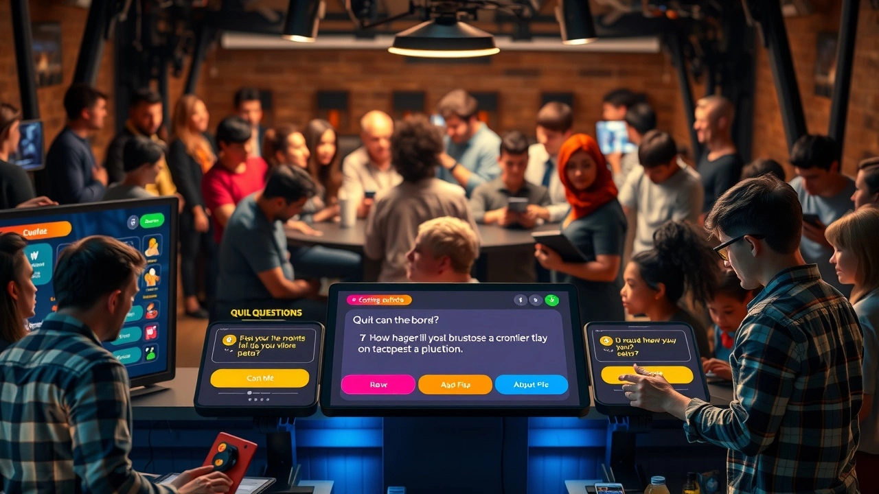 Une scène réaliste montrant une plateforme de quiz en ligne engageant une communauté.