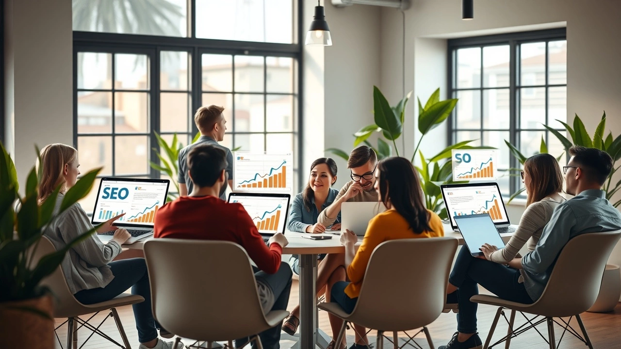 Une illustration de blogueurs travaillant ensemble sur des stratégies SEO pour le blogging invité.