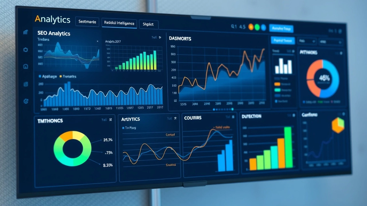 tableau de bord de l'analyse SEO moderne avec outils IA