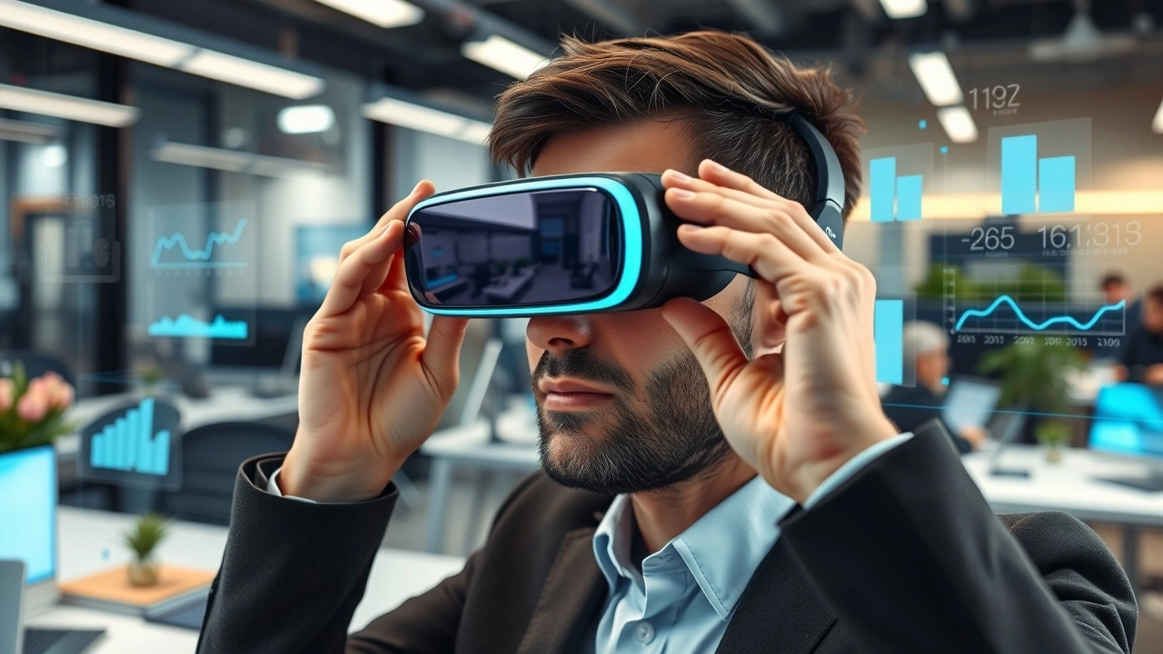 person utilisant des lunettes de realite augmentee dans un bureau