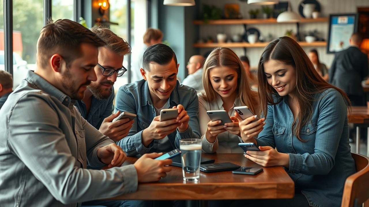 groupe de personnes utilisant les réseaux sociaux dans un café