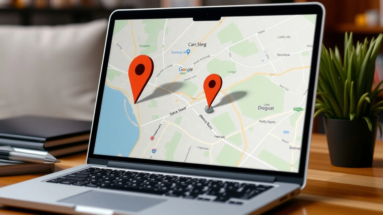 ordinateur portable montrant Google Maps avec un marqueur