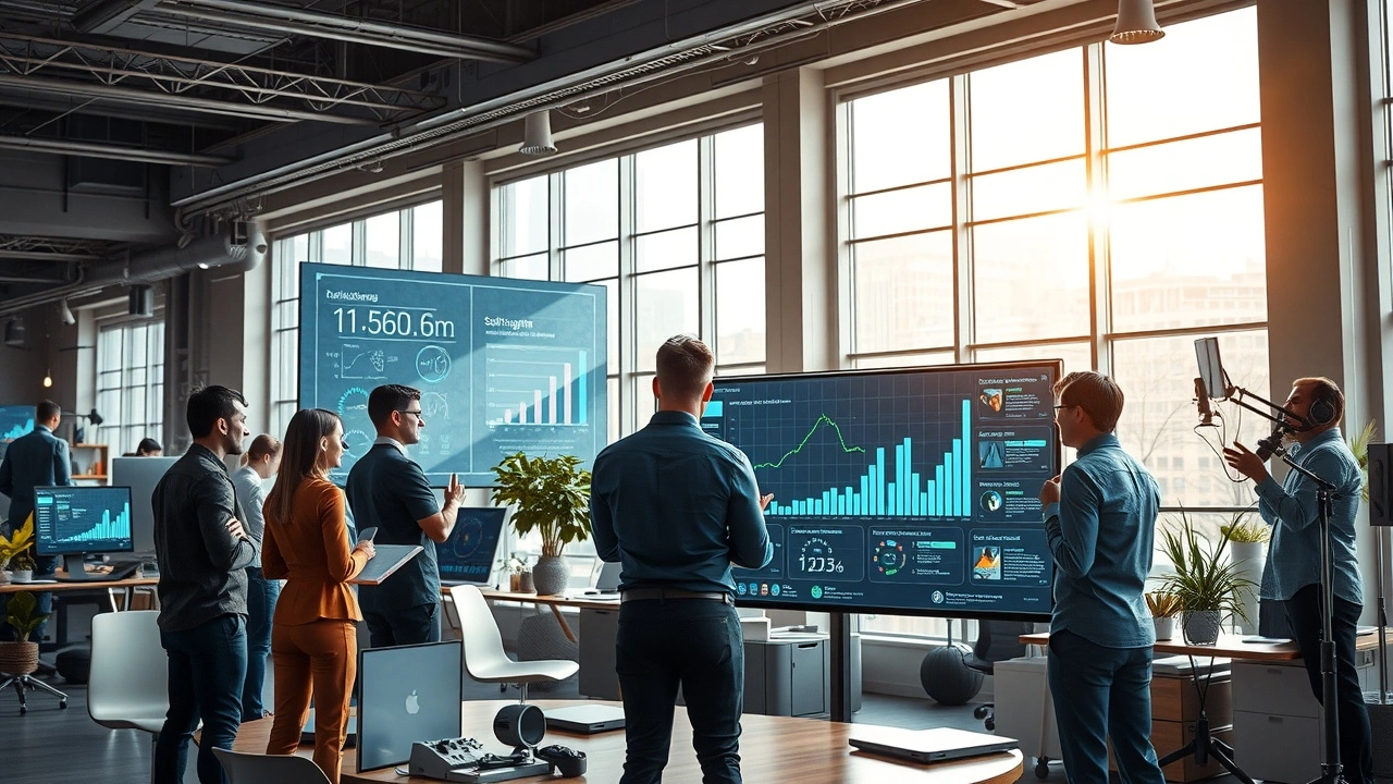 Une équipe professionnelle travaillant avec des outils d'IA pour améliorer le SEO traditionnel.