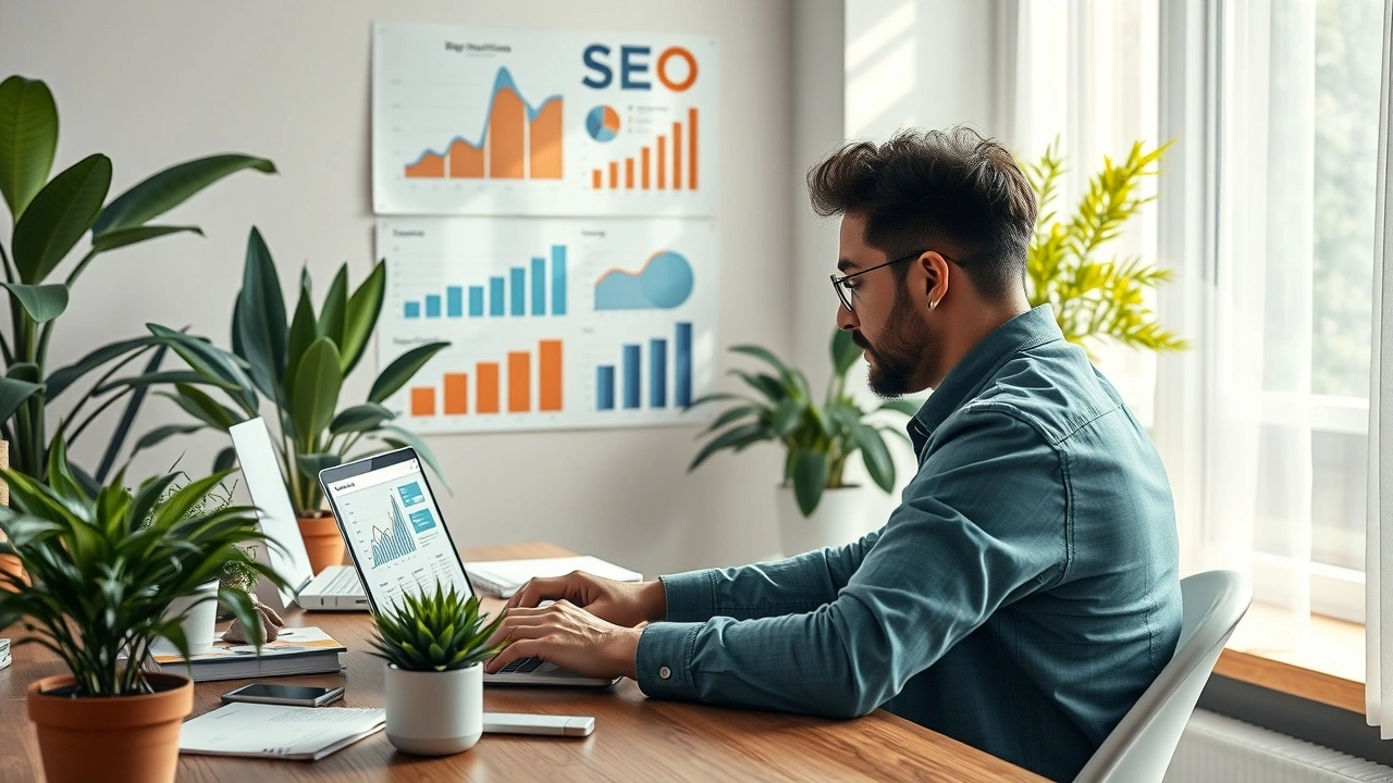 Personne travaillant sur l'analyse de blog avec un ordinateur portable