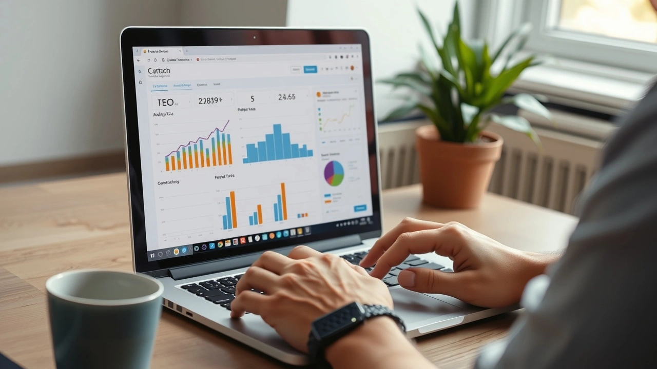 person analysant des données SEO sur un ordinateur portable