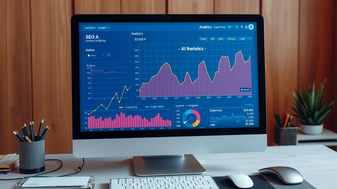 ecran d ordinateur montrant des analyses SEO avec IA