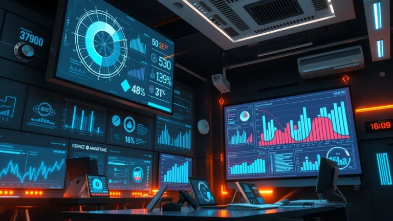 Une scène représentant l'intégration de l'IA pour analyser les performances SEO dans un environnement de travail moderne.