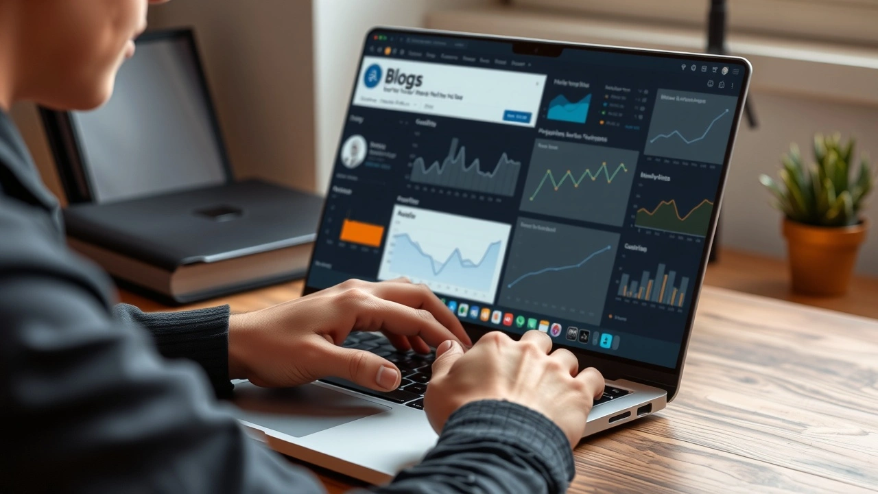 person utilisant un ordinateur sur un bureau avec outils SEO