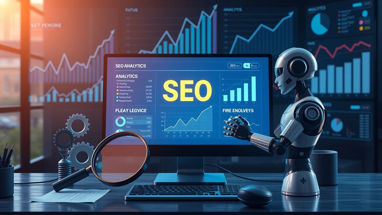 Une illustration photorealiste des clés du SEO à l'ère de l'intelligence artificielle.