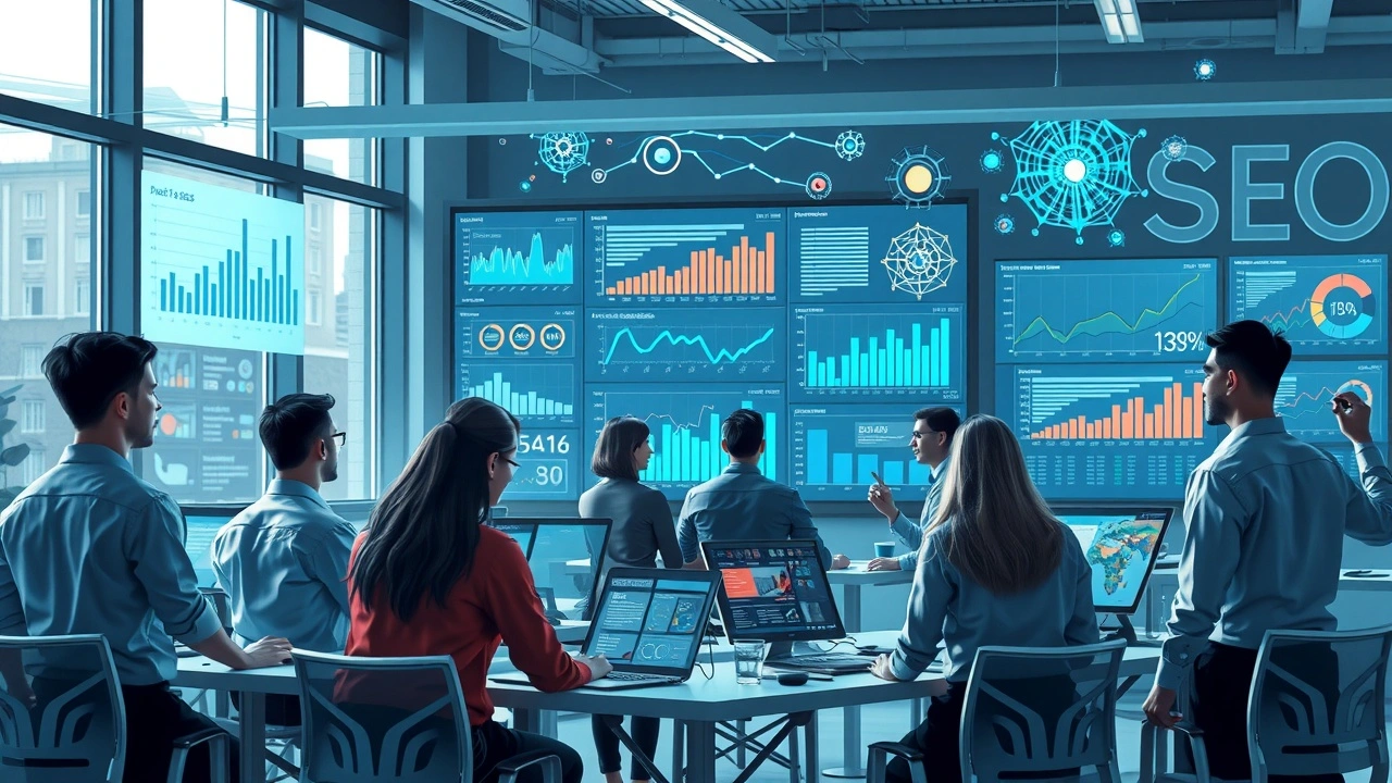 Une illustration photoréaliste des défis du SEO face à l'évolution des intelligences artificielles.