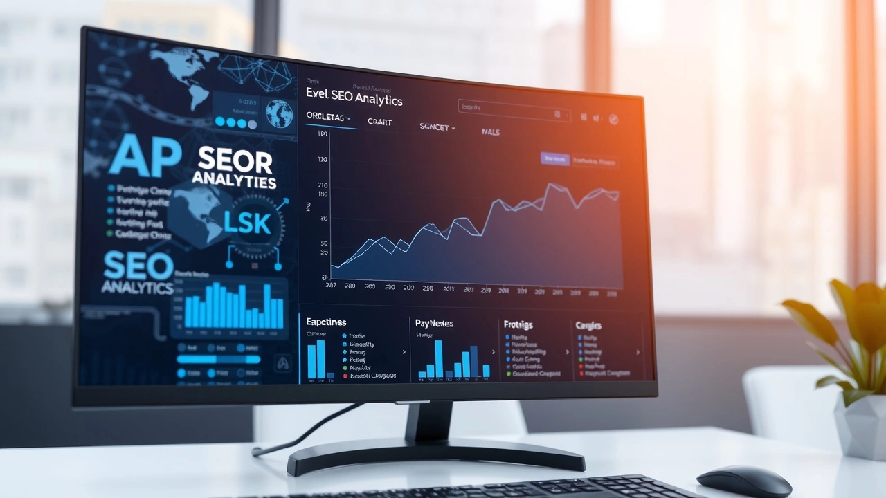 ordinateur affichant des données analytiques SEO et AI