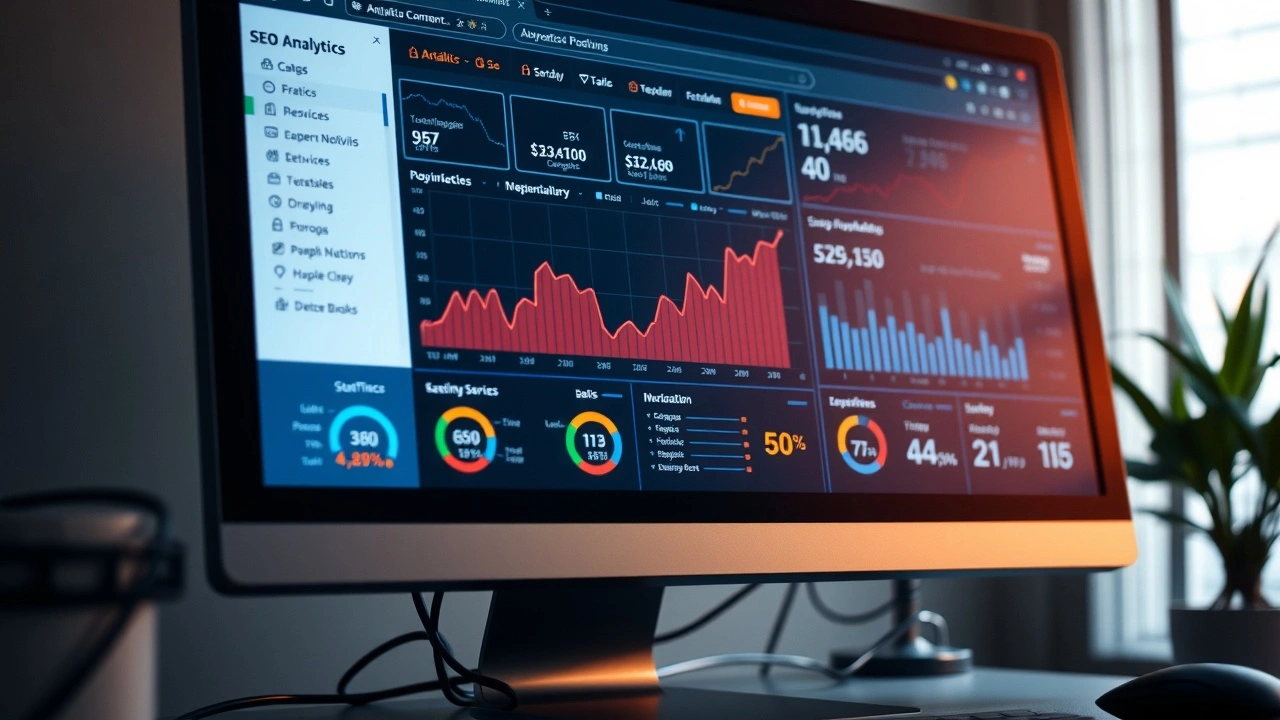 ordinateur avec des analyses SEO et outils dIA